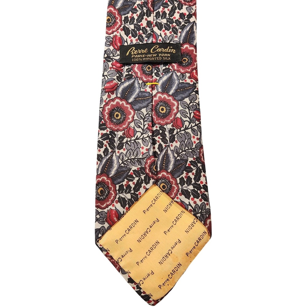 Vintage Pierre Cardin Tie Mens One Size Red Blue Floral Print 100% Silk Necktie‎